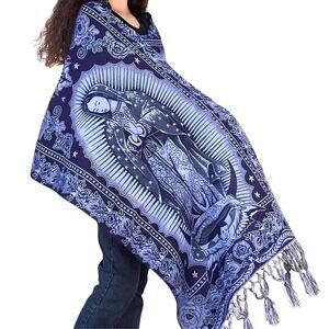 9666 Rebozo Virgen Guadalupe, Woman Shawl, Mexican Embroidered Virgin Mary